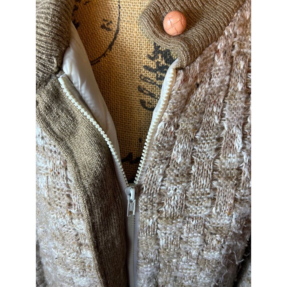 Vintage Hippie Boho Jacket Women L Beige Textured Knit Zipper & Button Closure - Picture 2 of 7
